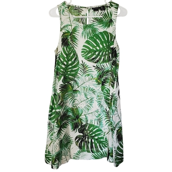 Tahari Dresses & Skirts - 2525 * Tahari 100% Linen Tropical Palm Print Mini Dress Green White Size S